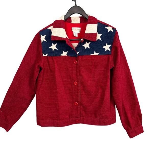 Vintage Coldwater Creek Tapestry Patchwork Jacket Stars & Stripes Size M - Picture 1 of 8